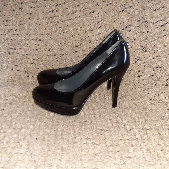 STUART WEITZMAN-Black Patent Leather Platswoon Pump-4" Stiletto Heel-Sz 5.5-NM - Picture 2 of 8